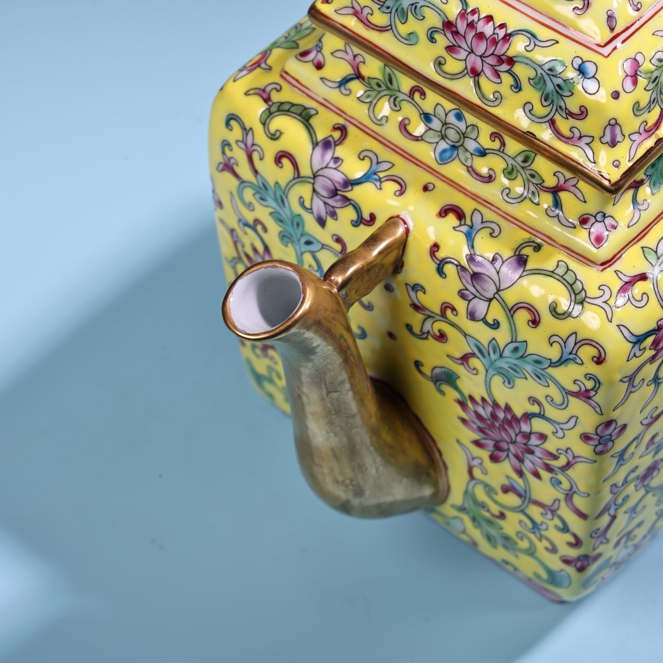 Enamel gilded gold colored porcelain square teapot