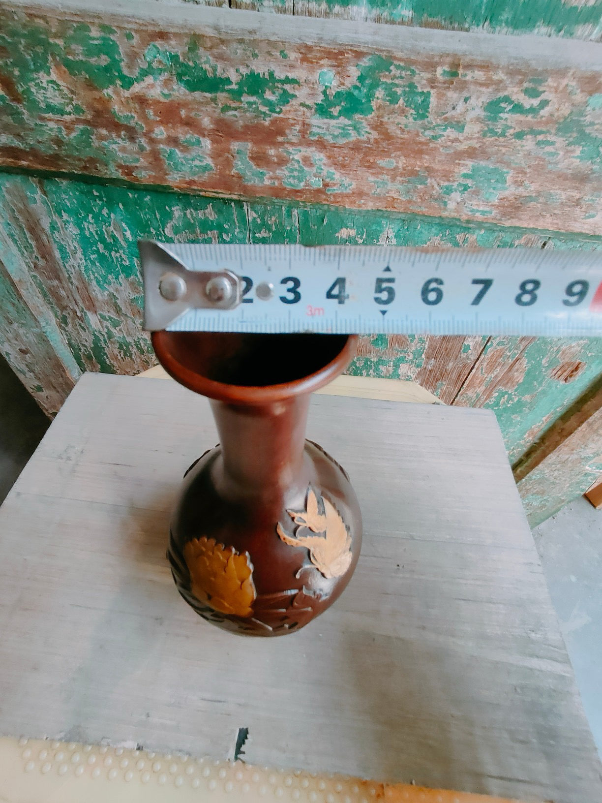 Chinese antique pure copper peony vase