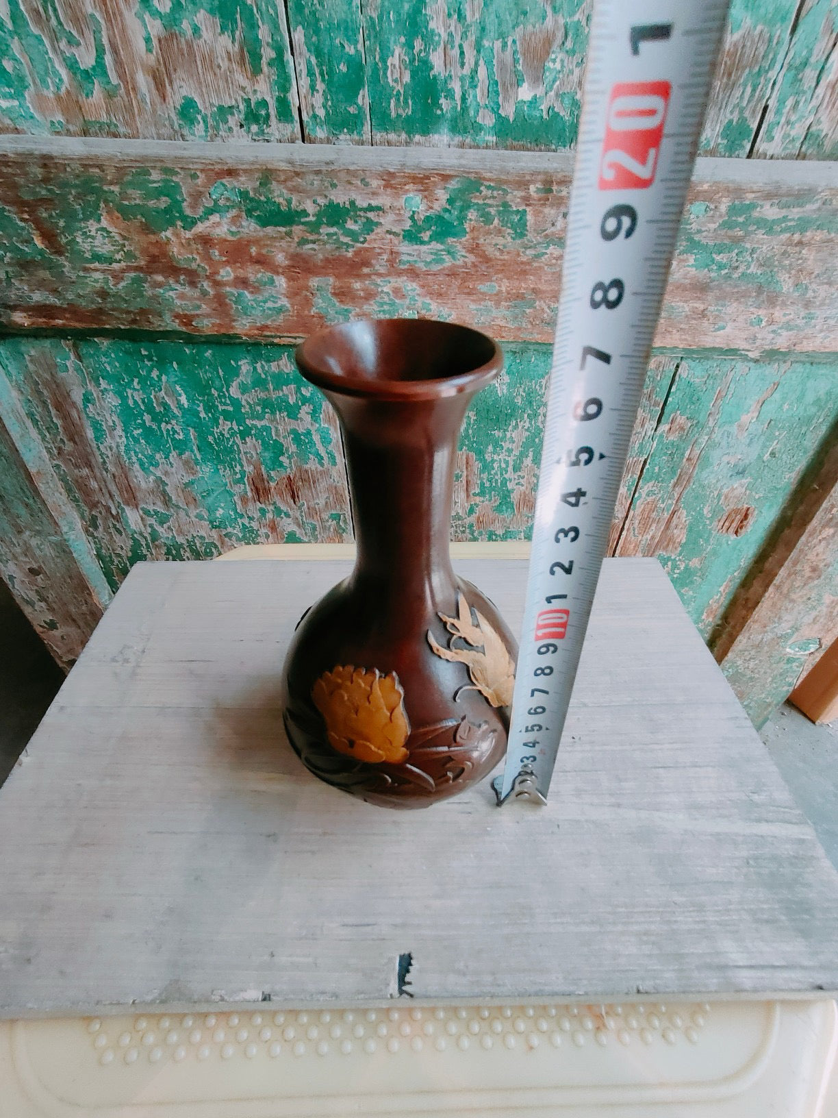 Chinese antique pure copper peony vase