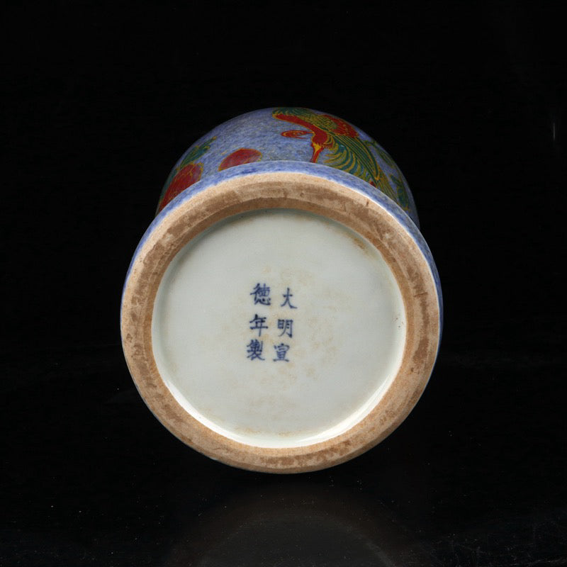 A pair of plum vases with snowflake orchid glaze and phoenix pattern