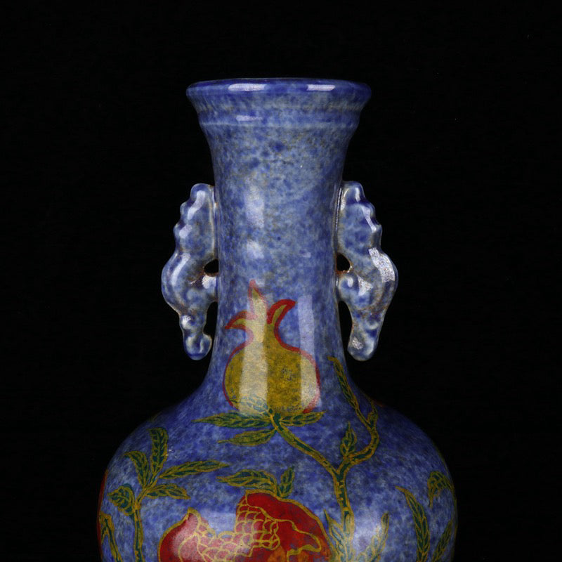 A pair of snowflake orchid glazed triple patterned double ear bottles