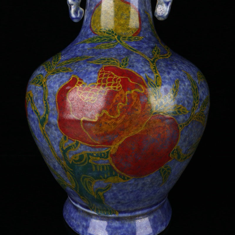 A pair of snowflake orchid glazed triple patterned double ear bottles