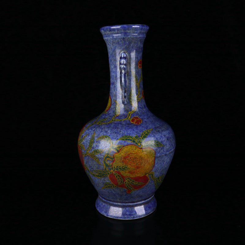 A pair of snowflake orchid glazed triple patterned double ear bottles