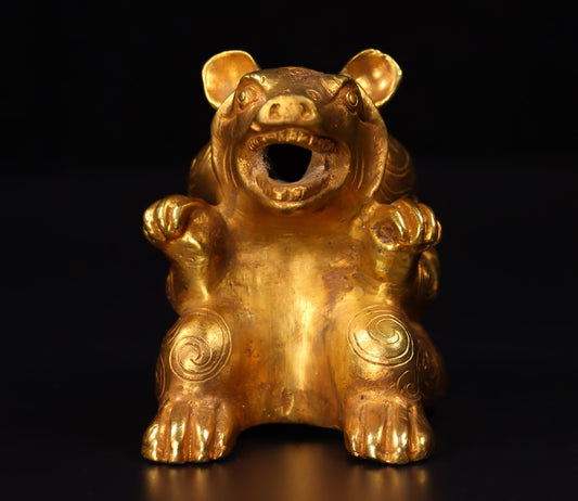 Chinese Antique Handmade Carving of Copper Plated True Gold Bear