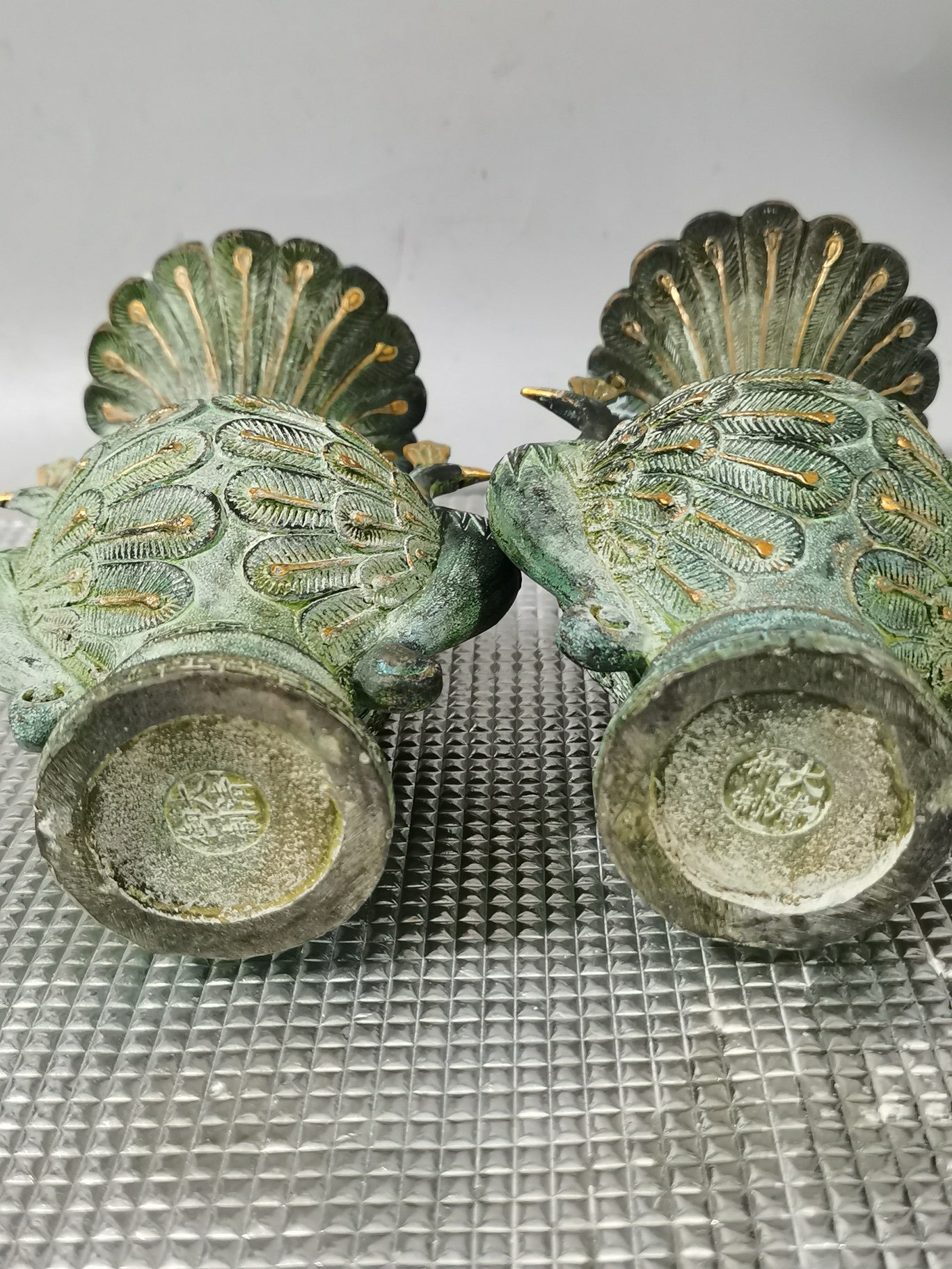 Chinese antique pure copper twin phoenix vase
