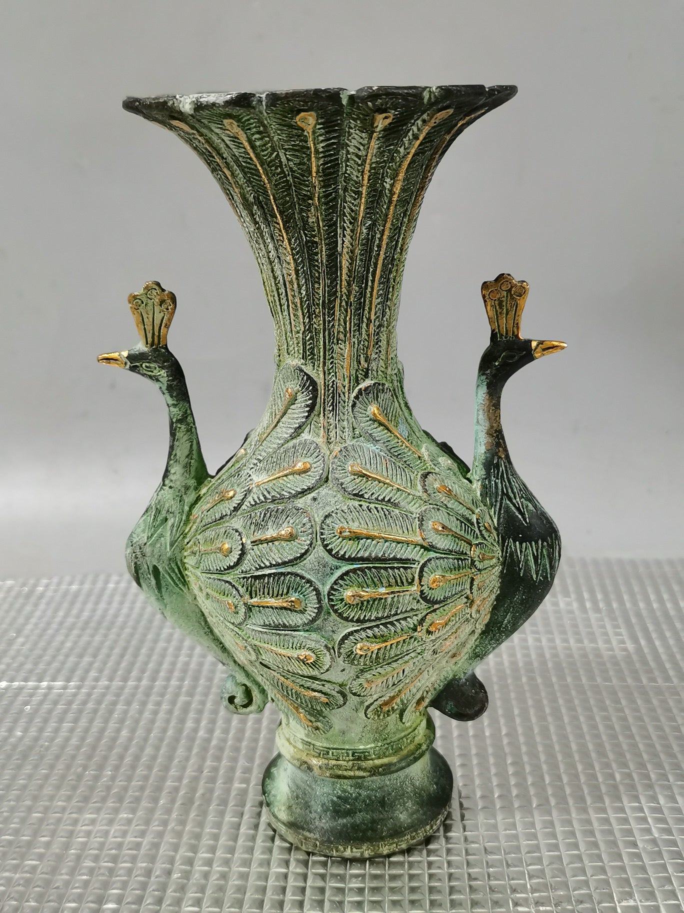 Chinese antique pure copper twin phoenix vase