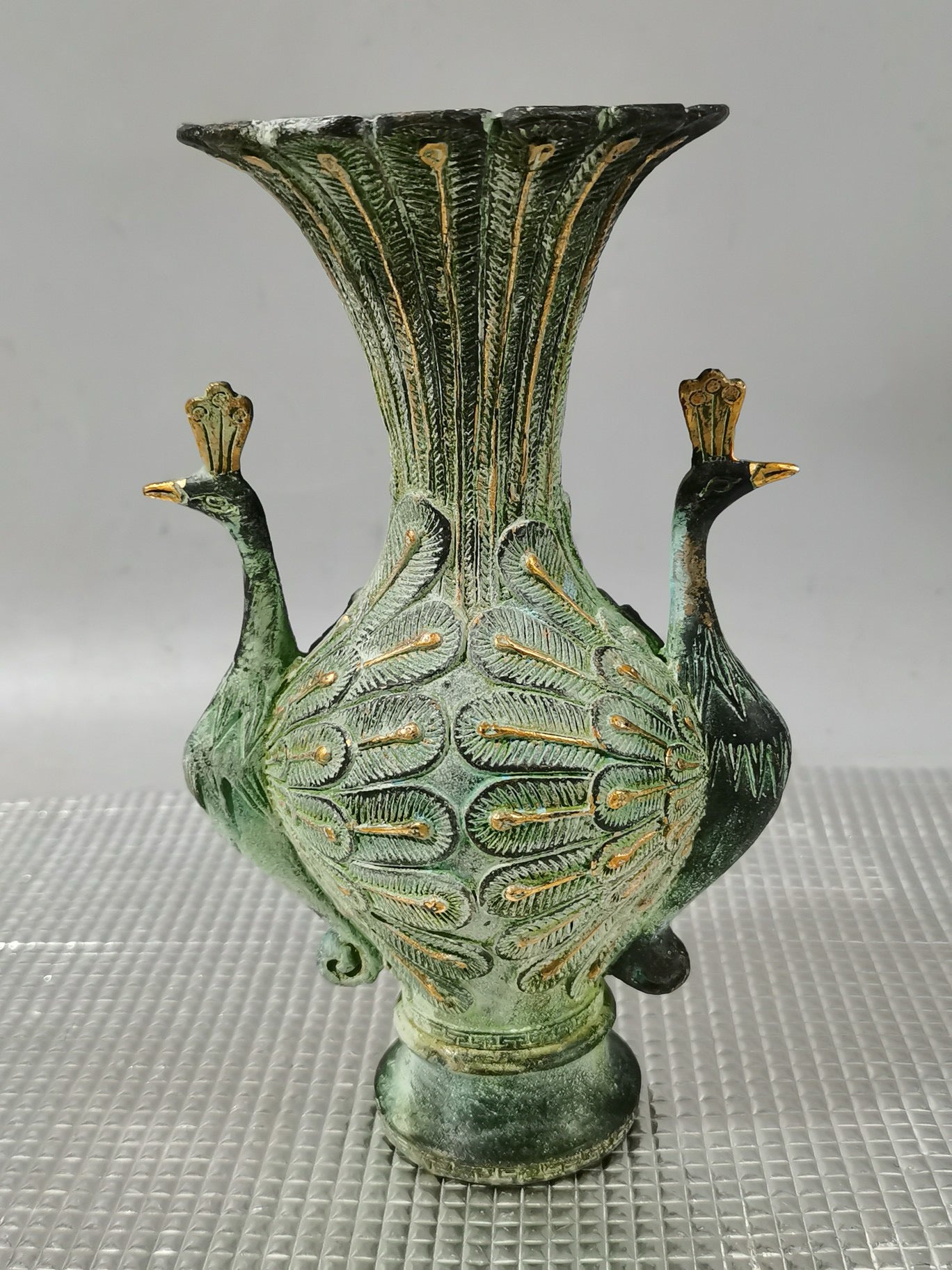 Chinese antique pure copper twin phoenix vase
