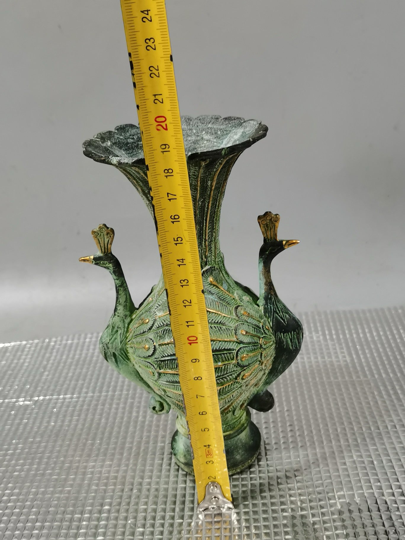 Chinese antique pure copper twin phoenix vase