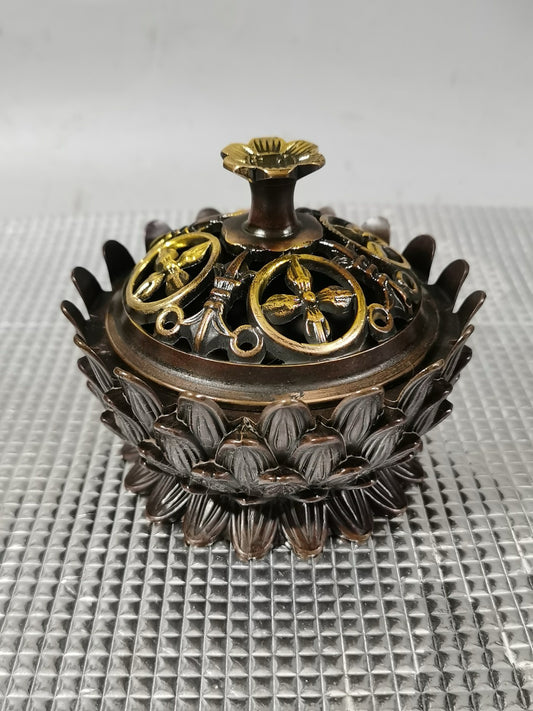 Chinese antique pure copper lotus incense burner