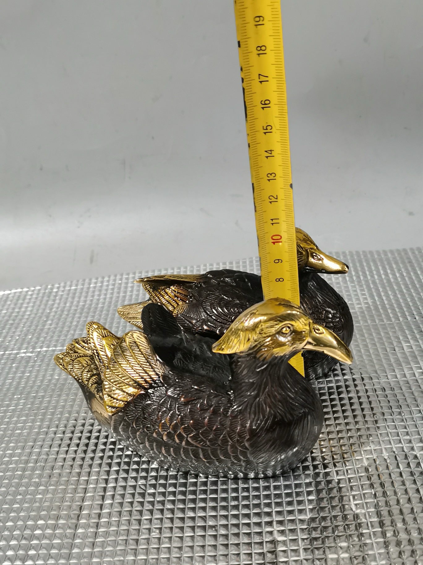 A pair of Chinese antique pure copper gilded mandarin ducks