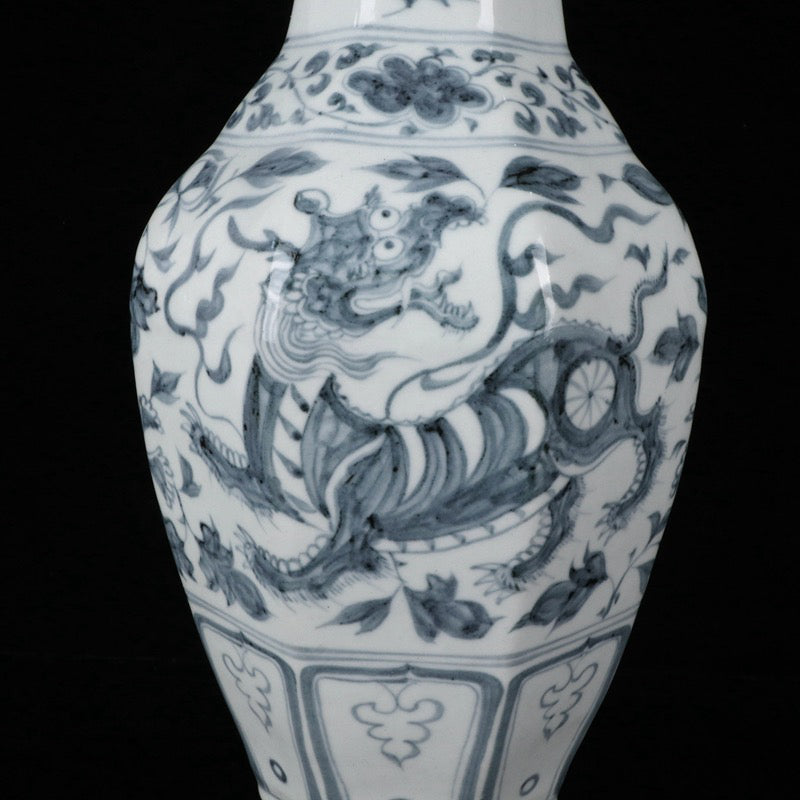 A pair of blue and white Kirin patterned elephant ear vases