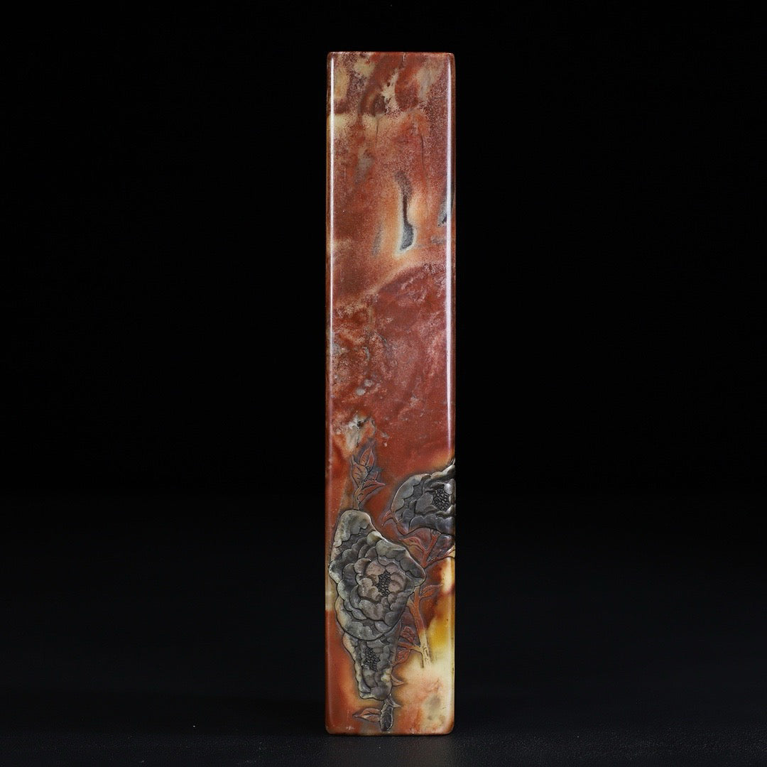 Chinese Antique Shoushan Stone Flower Blossoms Rich and Noble Thin Meaning Seal