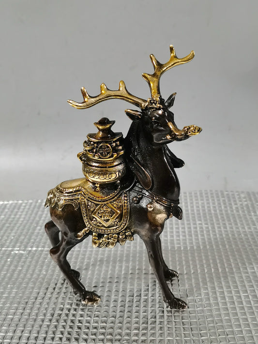 Chinese antique pure copper treasure pot deer attracting wealth ornaments
