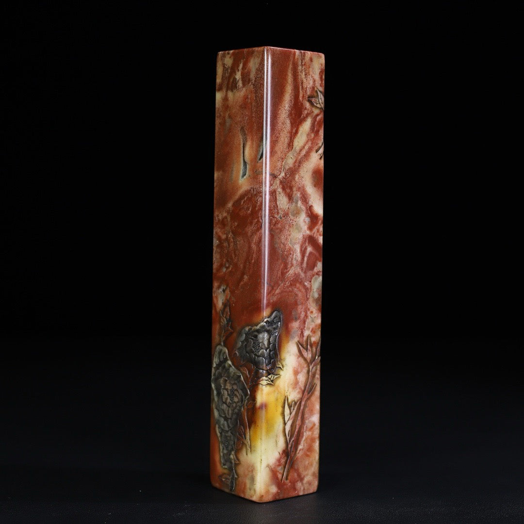 Chinese Antique Shoushan Stone Flower Blossoms Rich and Noble Thin Meaning Seal