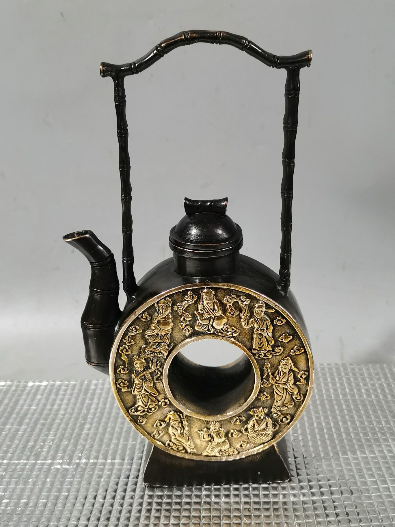 Chinese antique pure copper lifting beam teapot