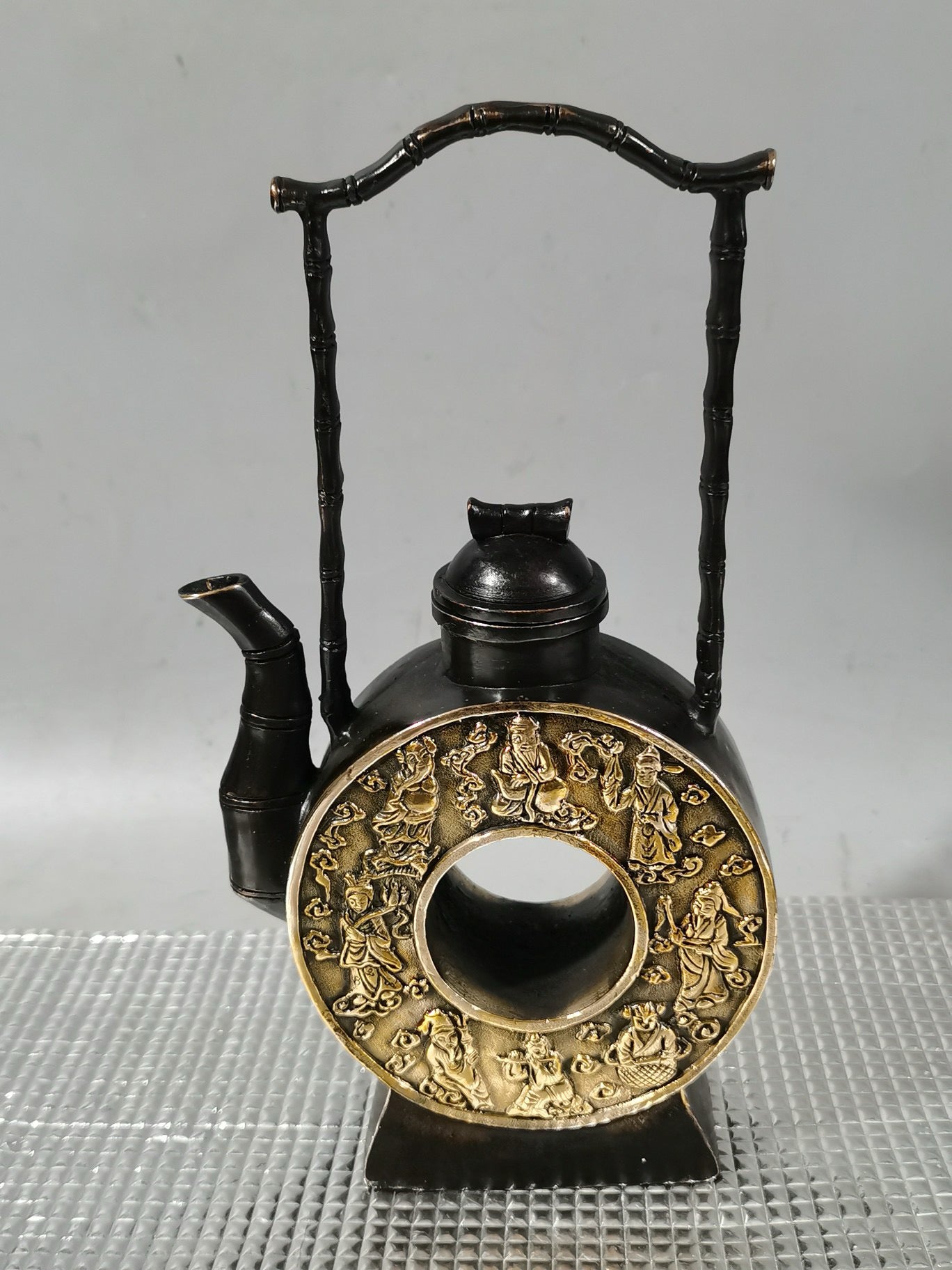 Chinese antique pure copper lifting beam teapot