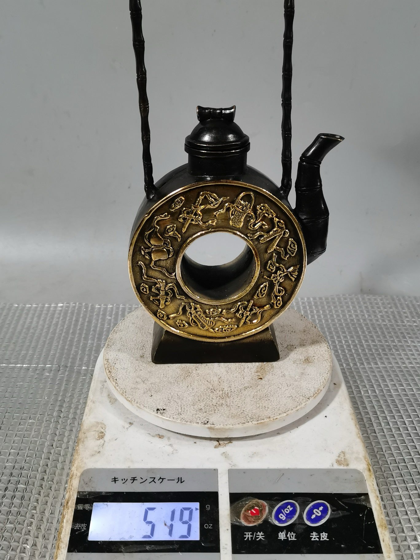 Chinese antique pure copper lifting beam teapot