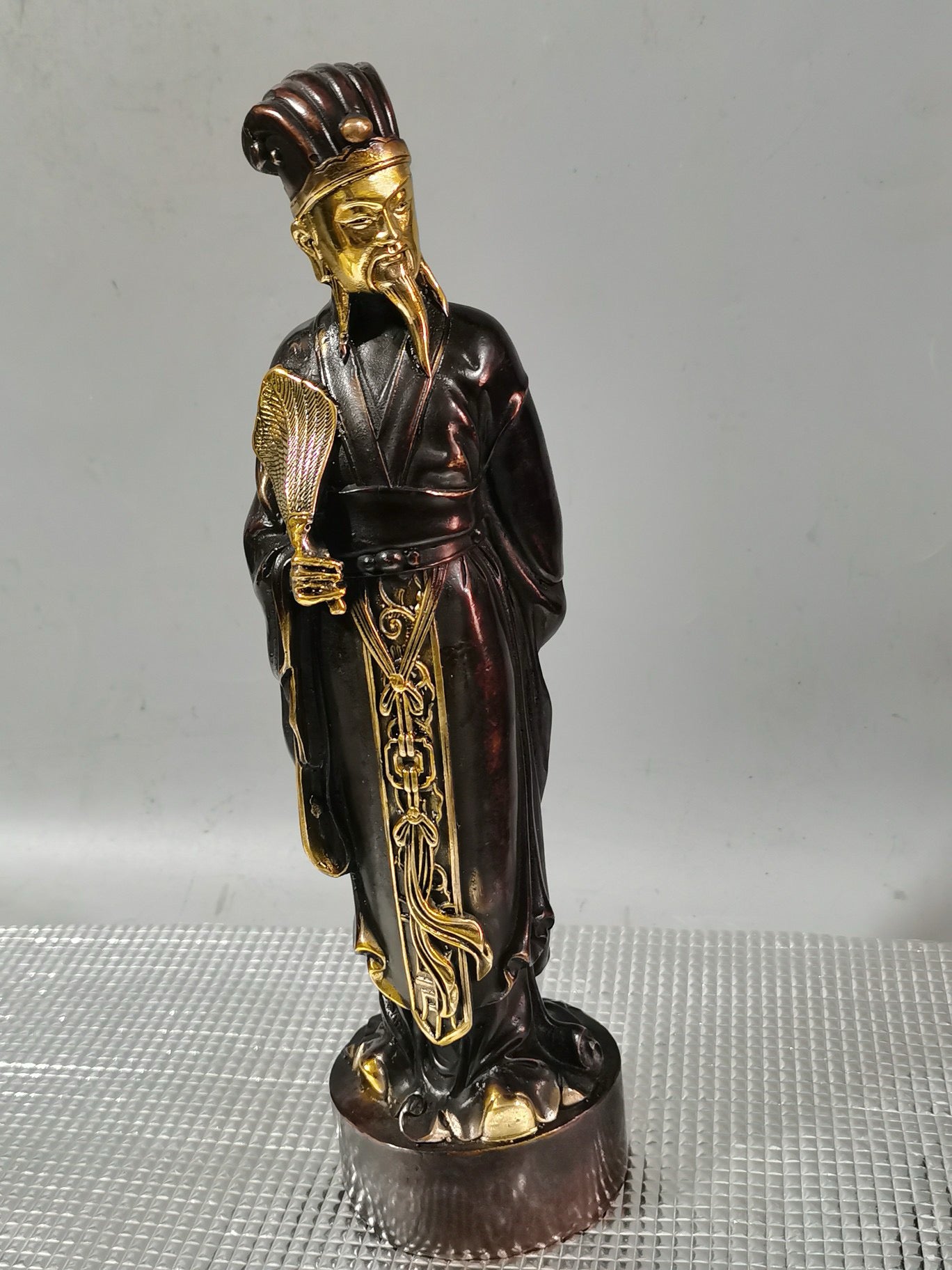Chinese antique pure copper gilded Zhuge Liang