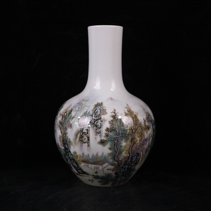 Pink landscape patterned celestial vase