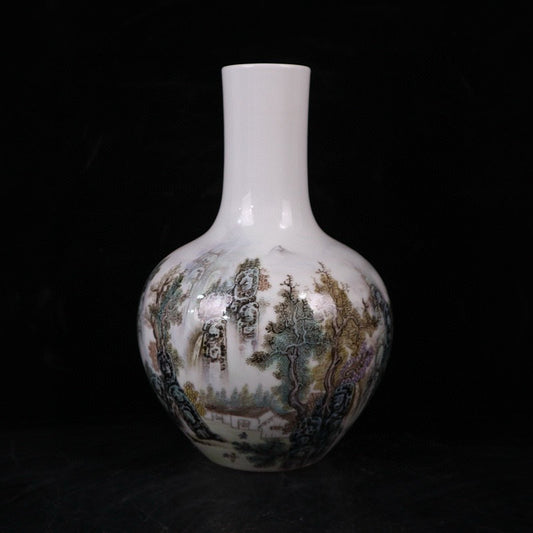 Pink landscape patterned celestial vase