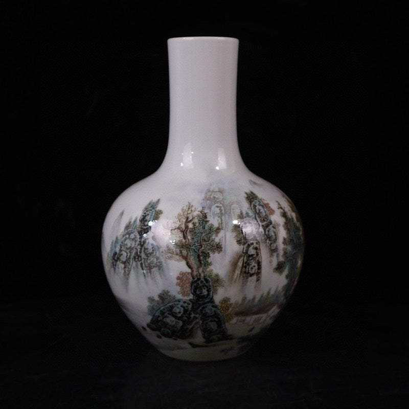 Pink landscape patterned celestial vase