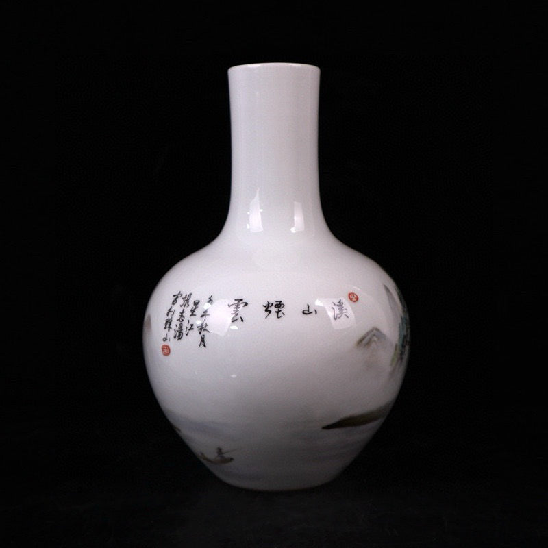 Pink landscape patterned celestial vase