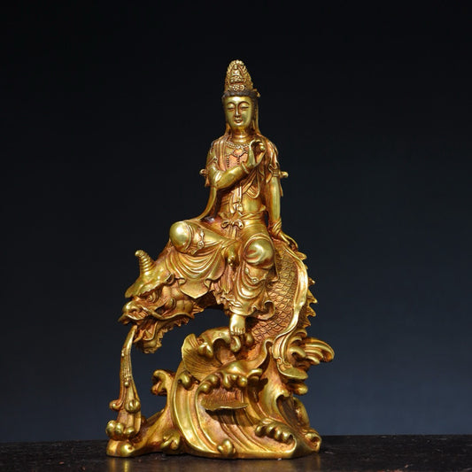 Pure copper dragon fish Guanyin Buddha statue