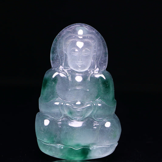 Perfect High Ice Exquisite Carving of Guanyin Jade Plaque