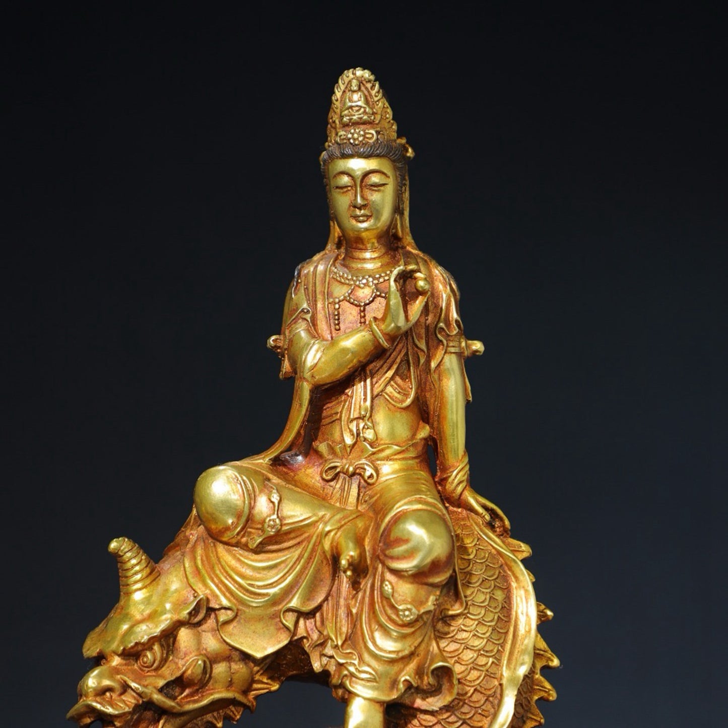 Pure copper dragon fish Guanyin Buddha statue