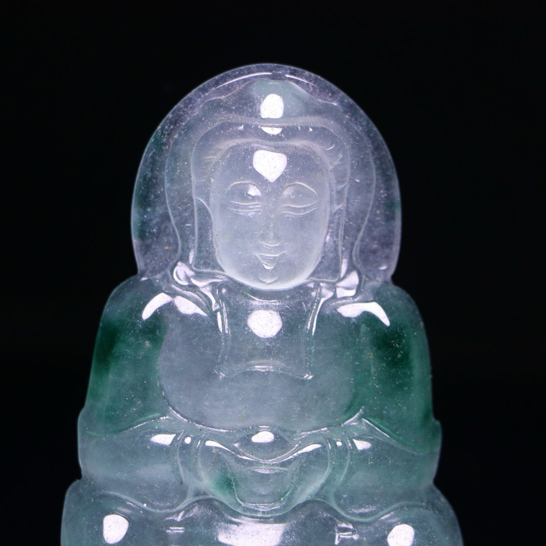 Perfect High Ice Exquisite Carving of Guanyin Jade Plaque