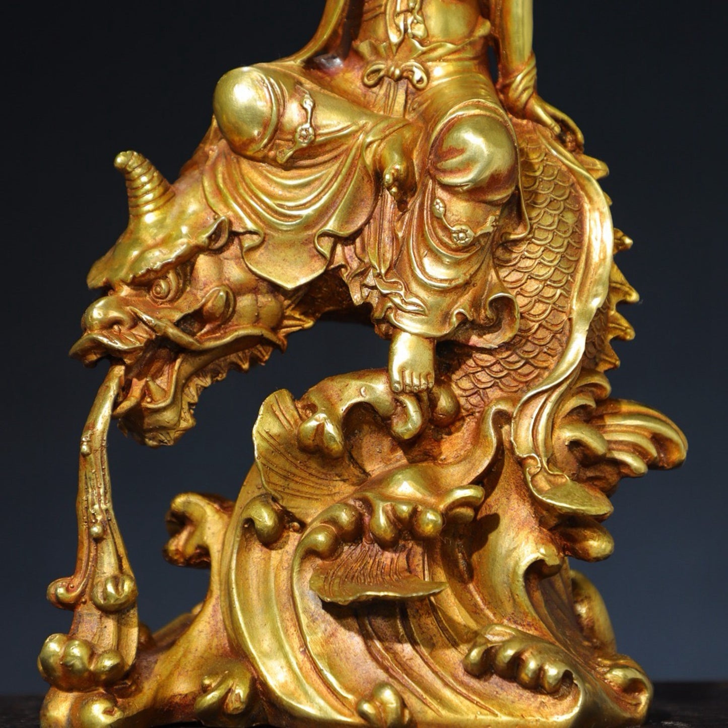 Pure copper dragon fish Guanyin Buddha statue