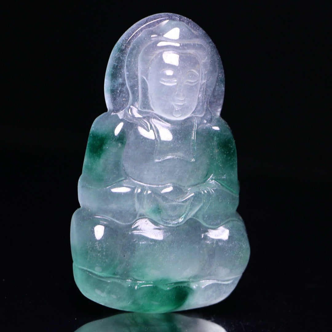 Perfect High Ice Exquisite Carving of Guanyin Jade Plaque