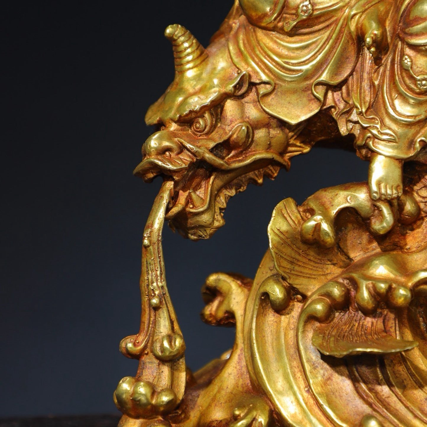 Pure copper dragon fish Guanyin Buddha statue