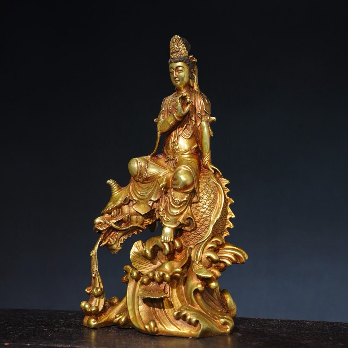 Pure copper dragon fish Guanyin Buddha statue