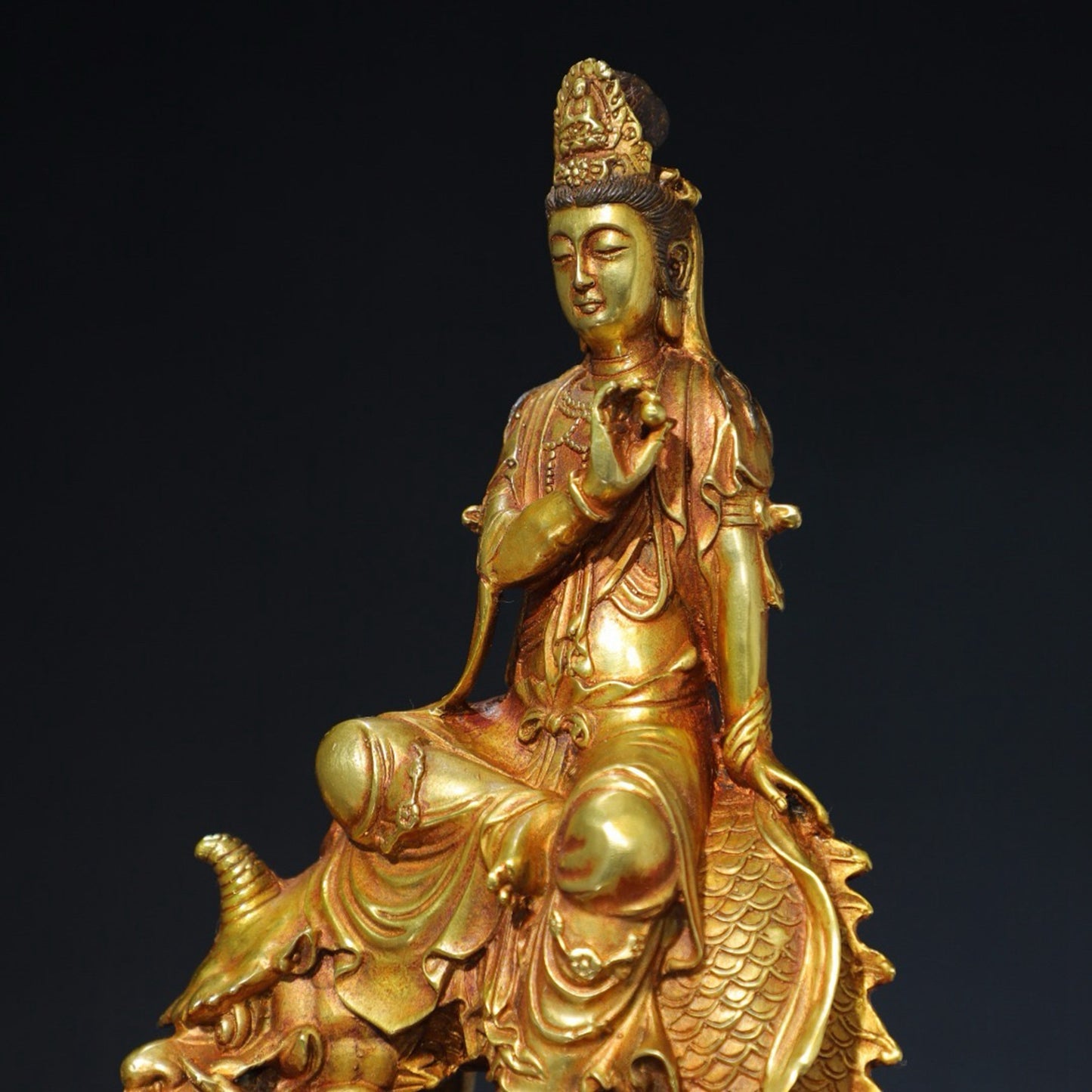 Pure copper dragon fish Guanyin Buddha statue