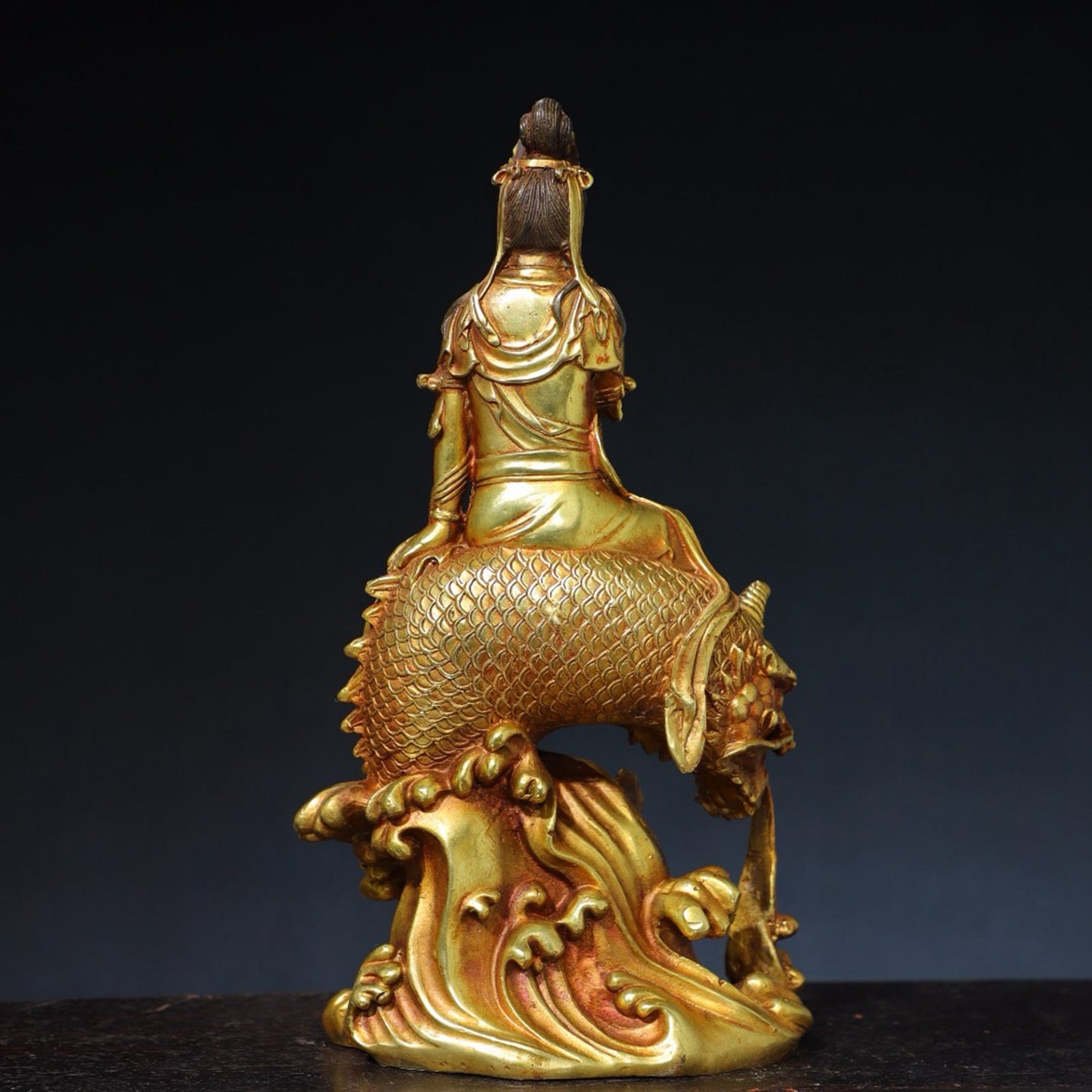 Pure copper dragon fish Guanyin Buddha statue
