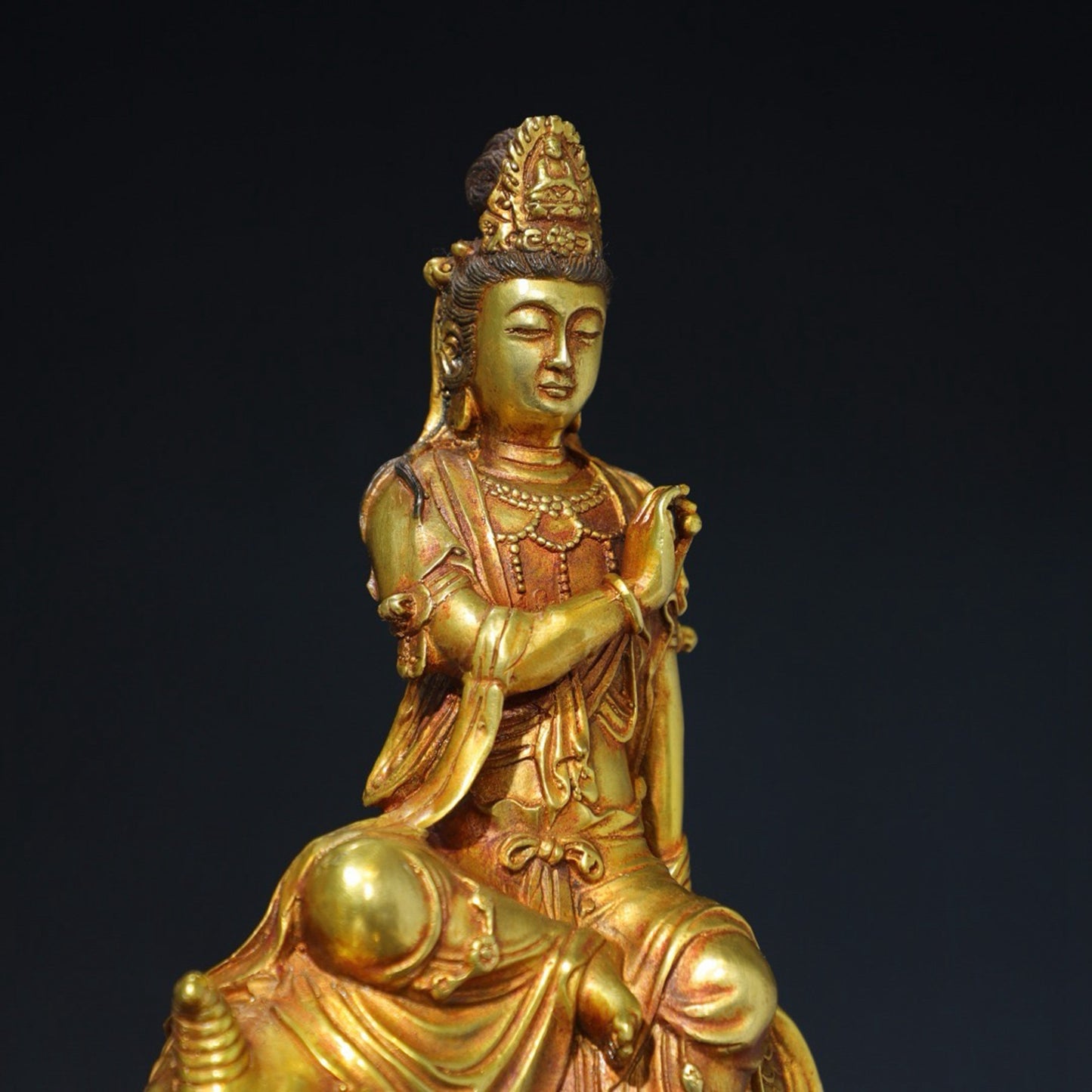 Pure copper dragon fish Guanyin Buddha statue