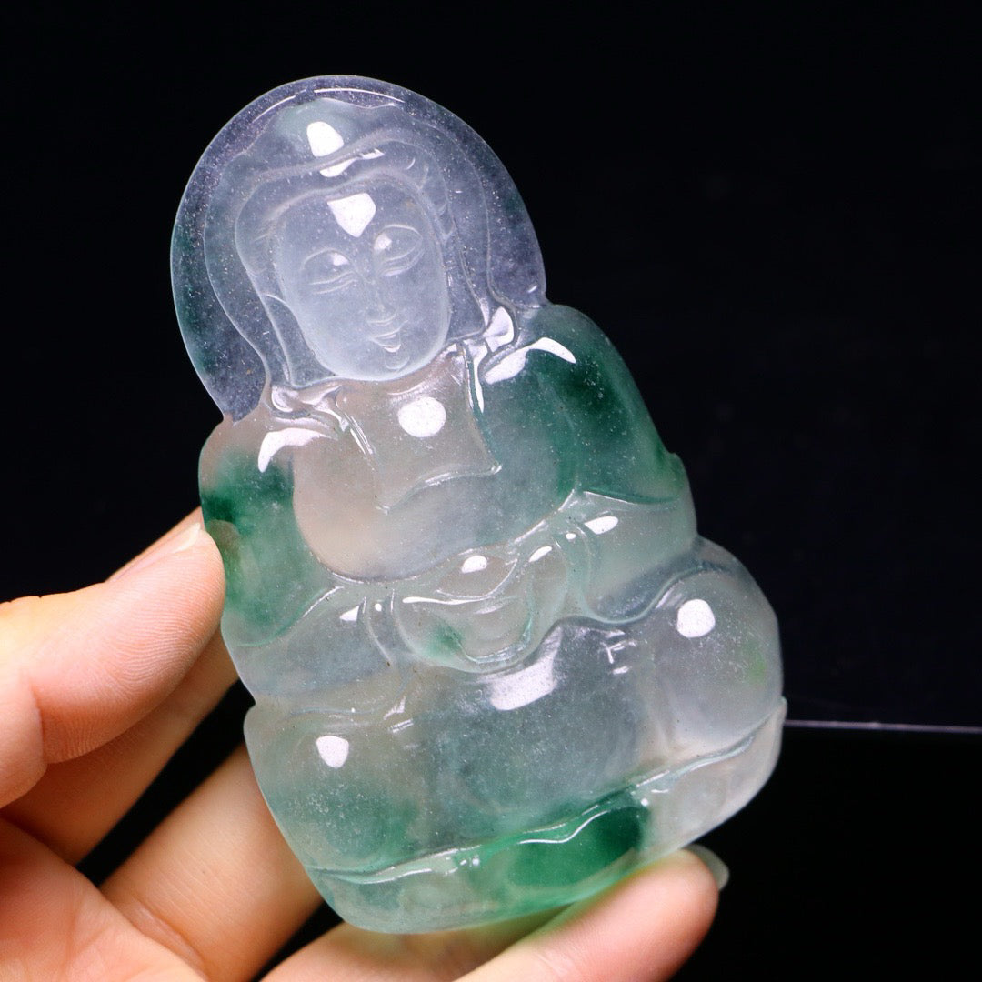 Perfect High Ice Exquisite Carving of Guanyin Jade Plaque