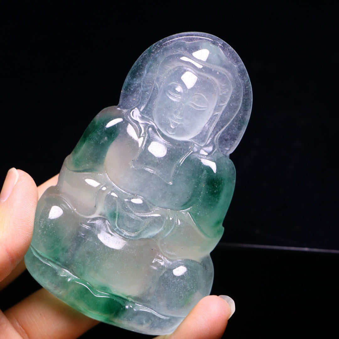 Perfect High Ice Exquisite Carving of Guanyin Jade Plaque