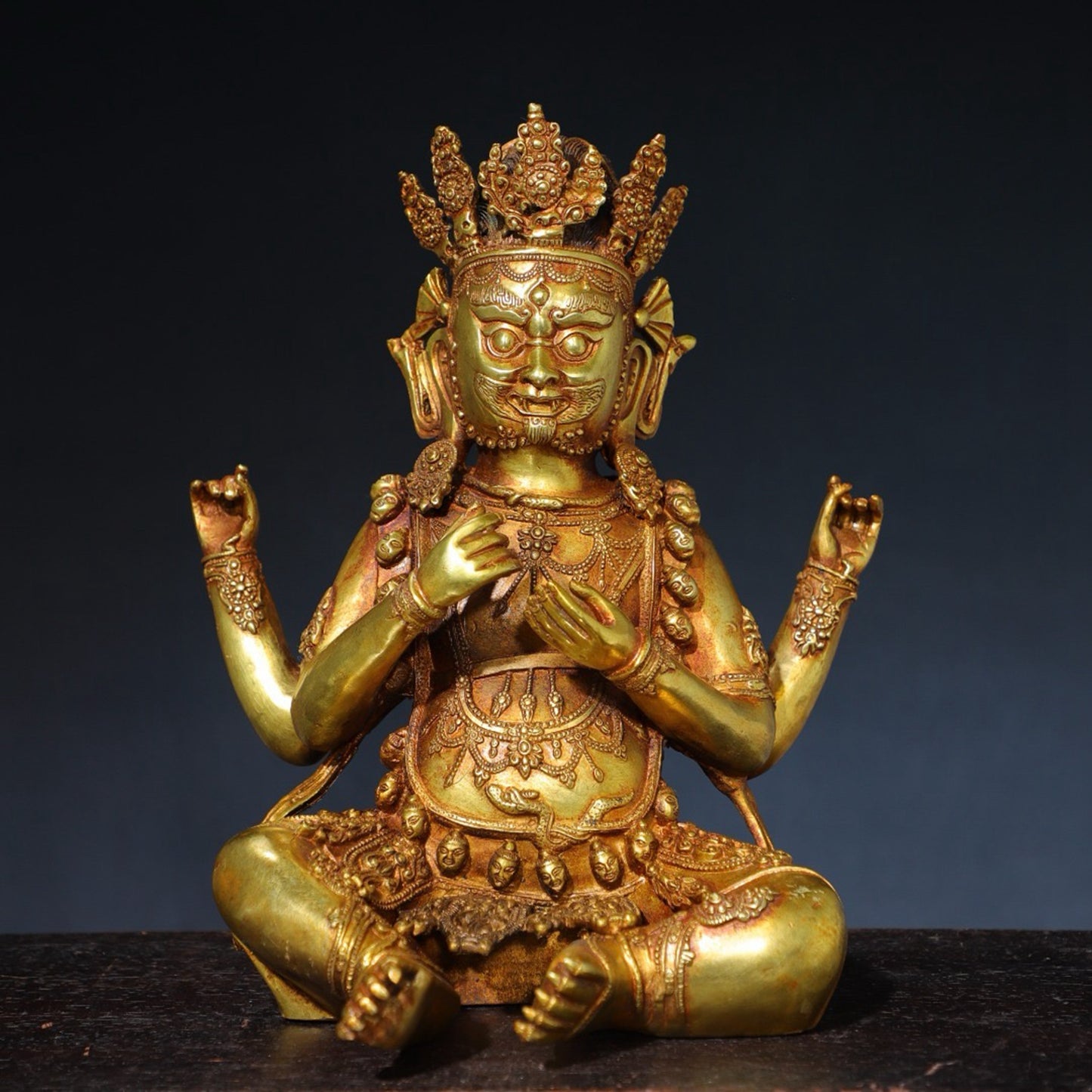 Pure copper four armed statue of the God of Wealth Buddha