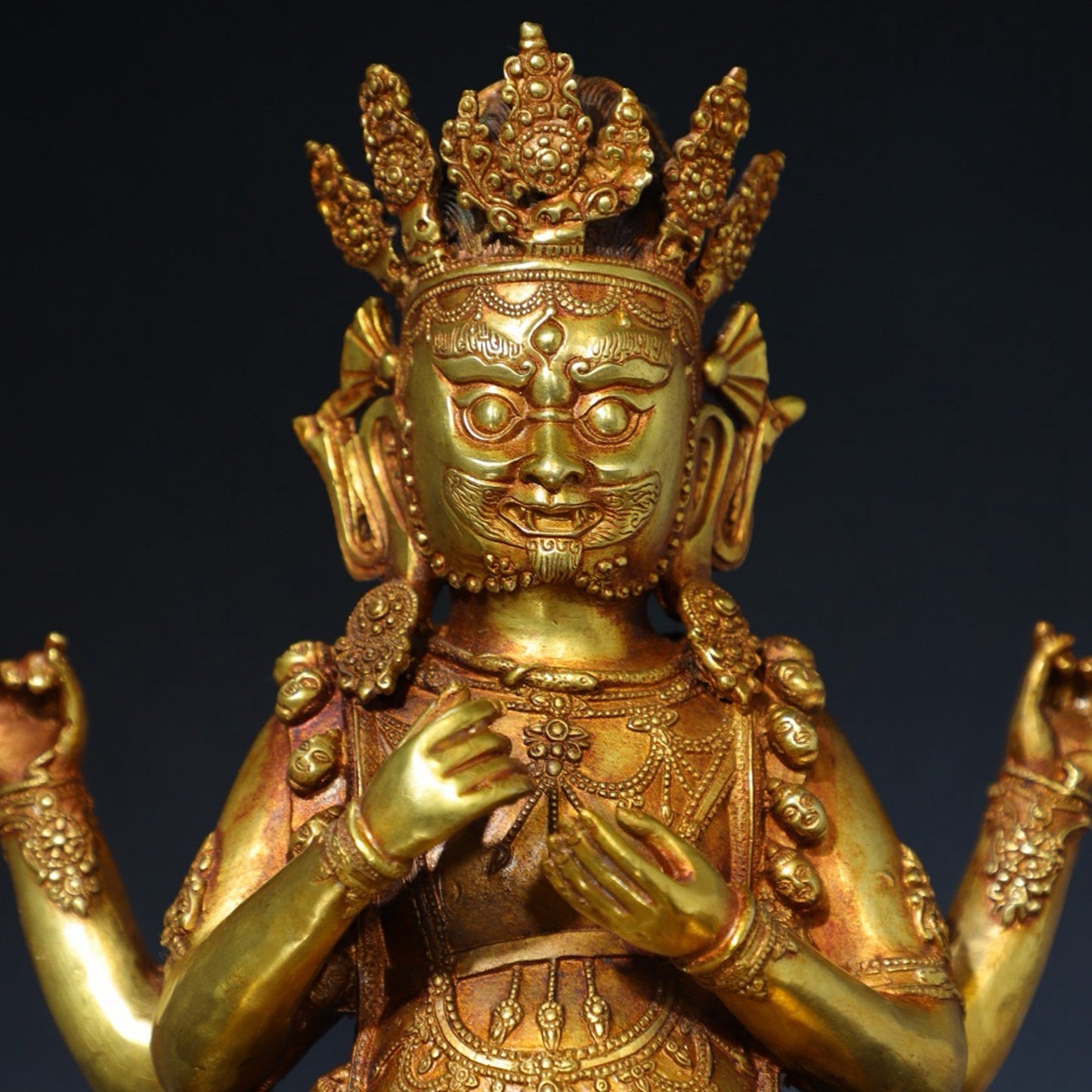 Pure copper four armed statue of the God of Wealth Buddha