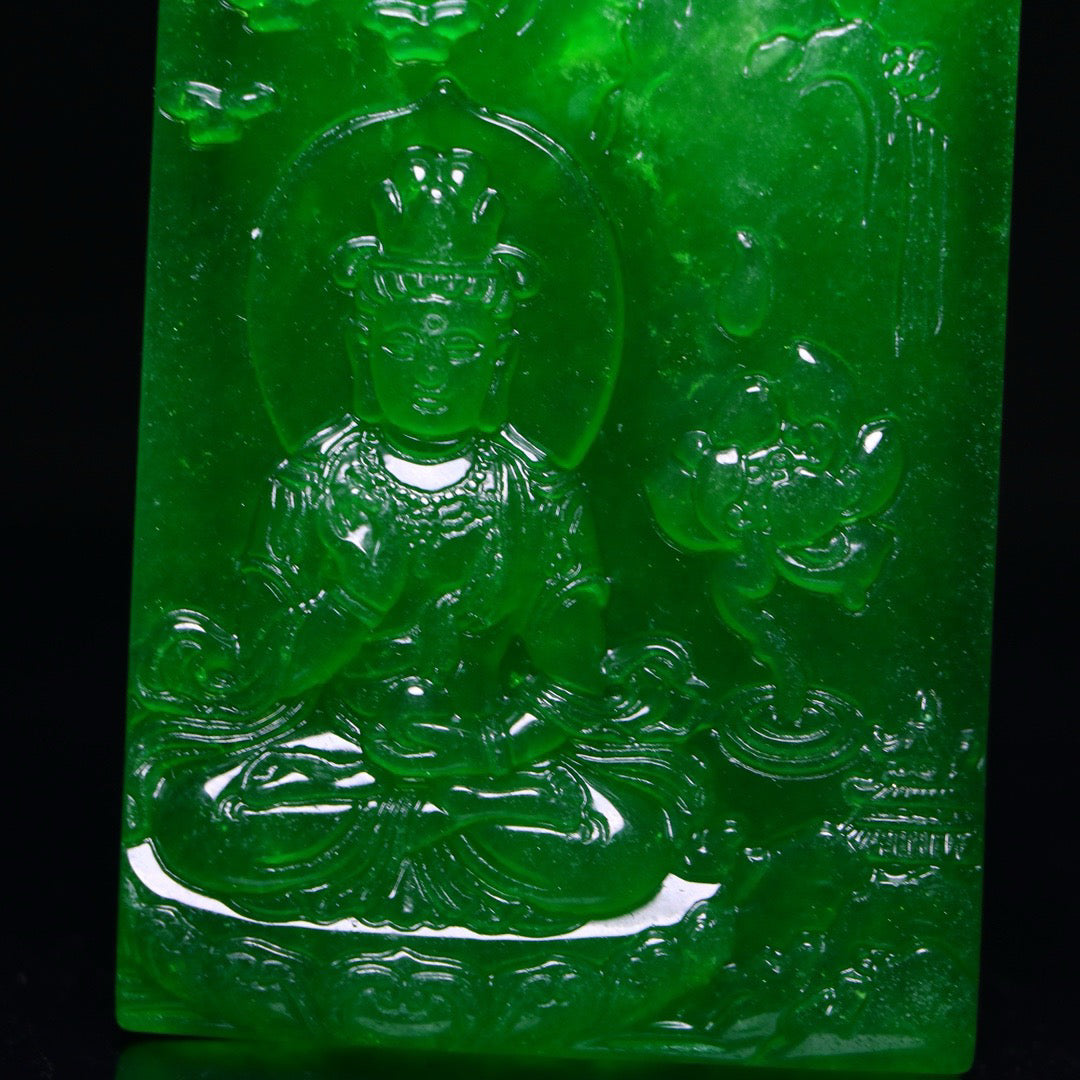 Perfect High Ice Exquisite Carving of Guanyin Jade Plaque