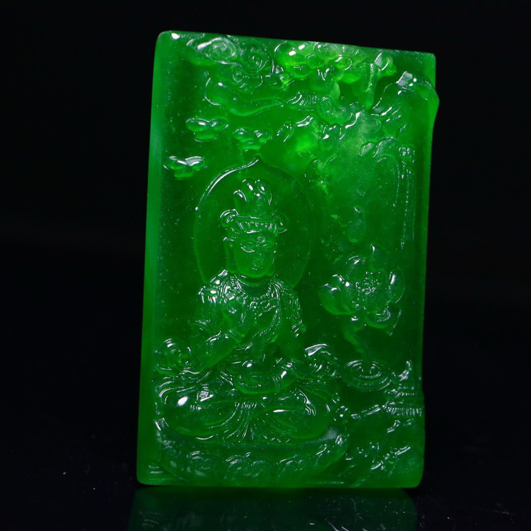 Perfect High Ice Exquisite Carving of Guanyin Jade Plaque