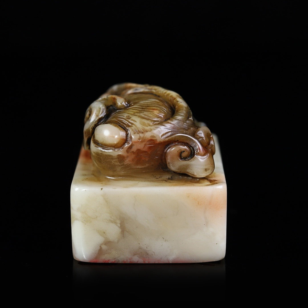 Chinese Antique Shoushan Stone Furong Stone Carving Life Lucky Seal
