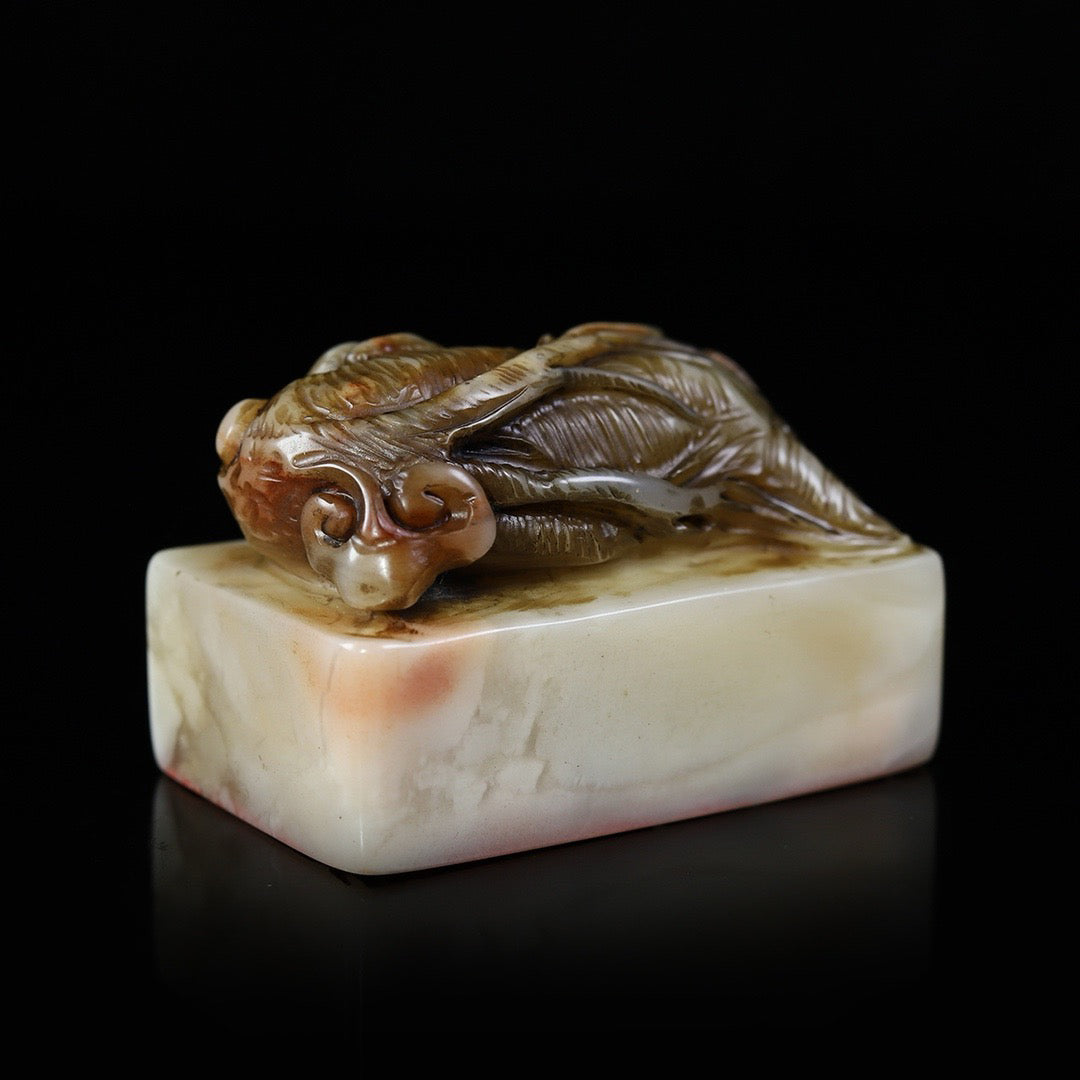 Chinese Antique Shoushan Stone Furong Stone Carving Life Lucky Seal