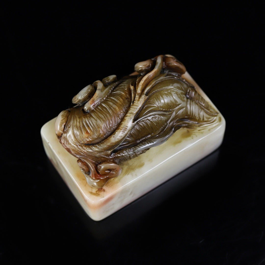 Chinese Antique Shoushan Stone Furong Stone Carving Life Lucky Seal