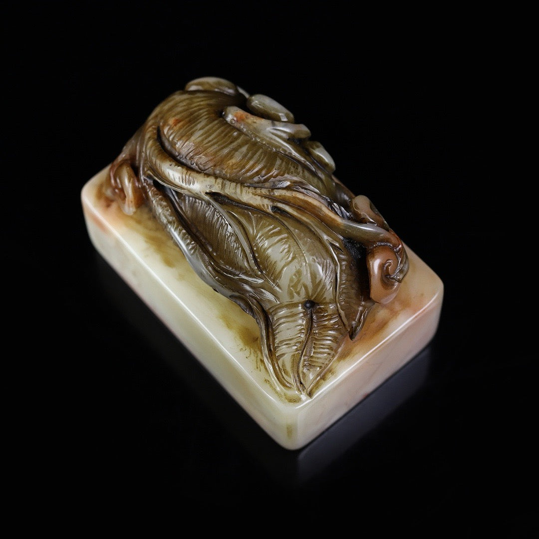 Chinese Antique Shoushan Stone Furong Stone Carving Life Lucky Seal