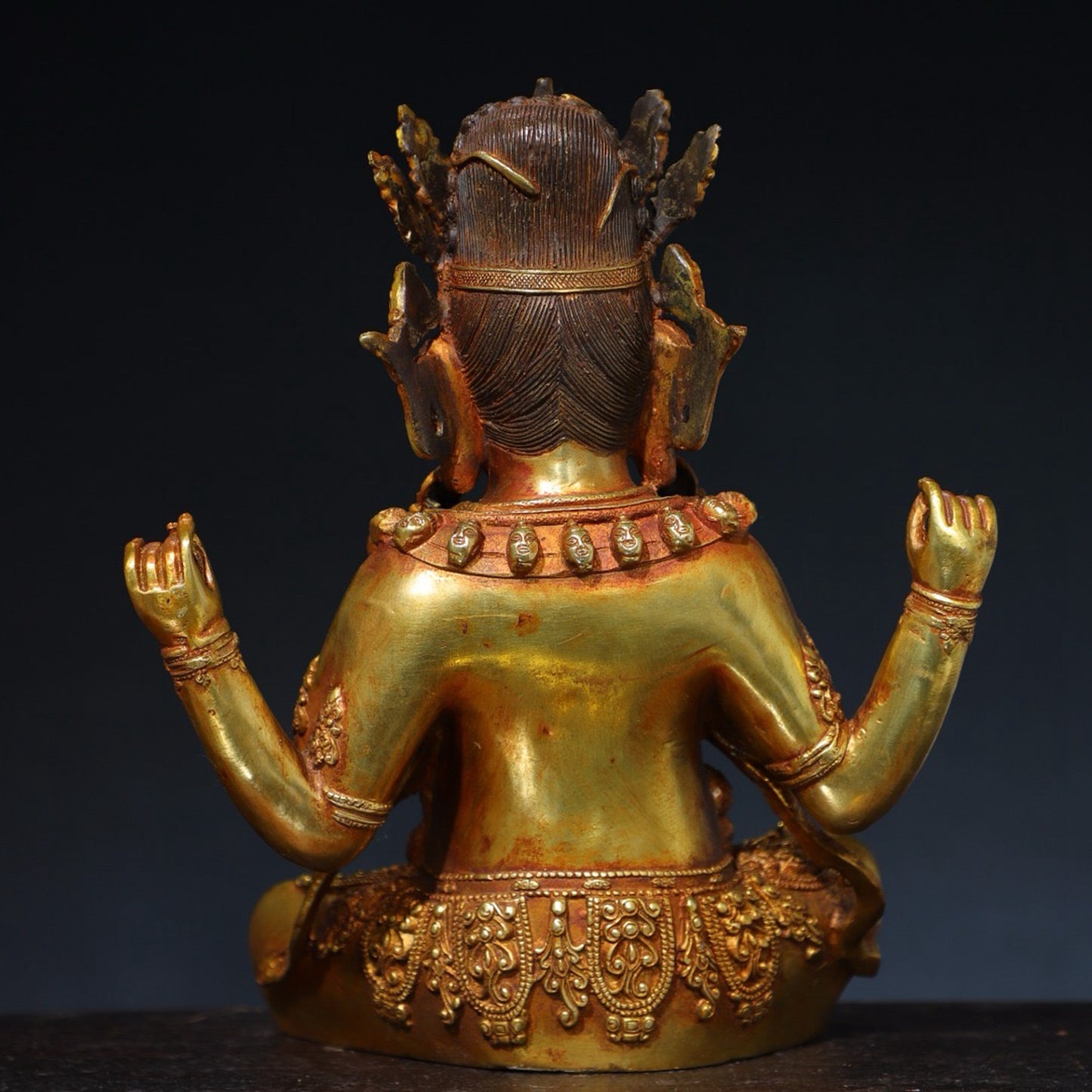 Pure copper four armed statue of the God of Wealth Buddha
