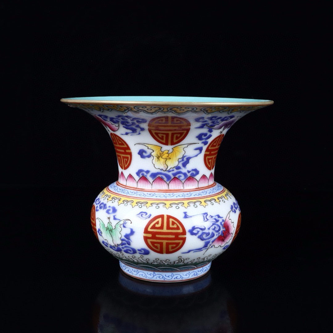 Enamel painted golden longevity patterned flower vase