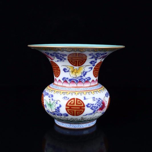 Enamel painted golden longevity patterned flower vase